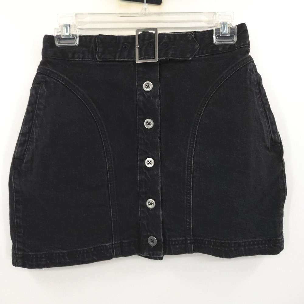Anthropologie Pilcro Denim Mini Skirt Women Size 0 Black Belted Button Front